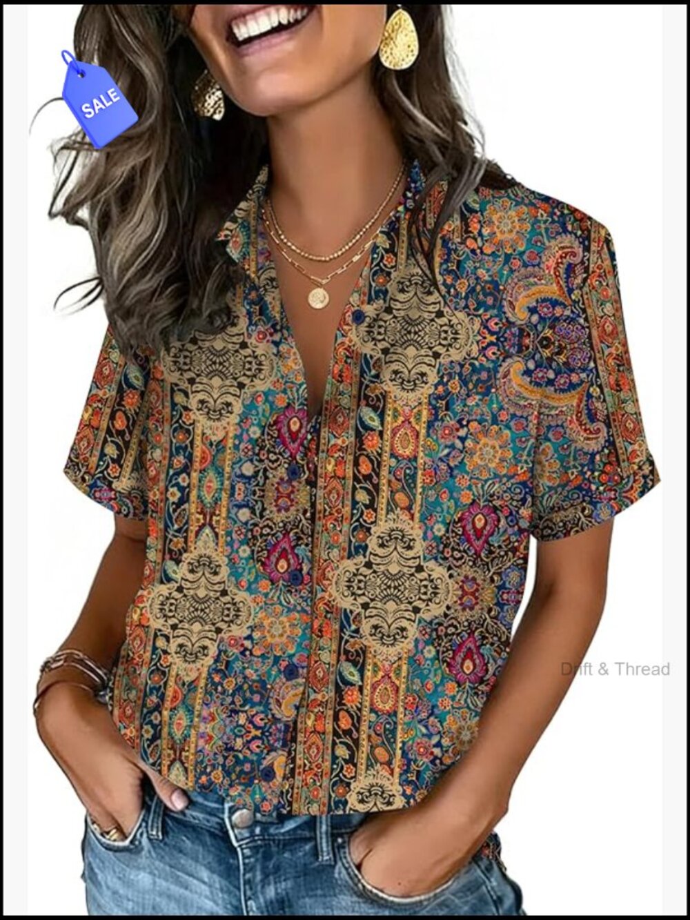 Button Down Short Sleeve Blouse V Neck Collared Top Dressy Casual